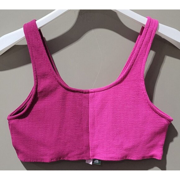 Wild Fable Women's Large Scrunch Front Textured 2 Pink Tones Tiny Tank Crop Top - Picture 5 of 8